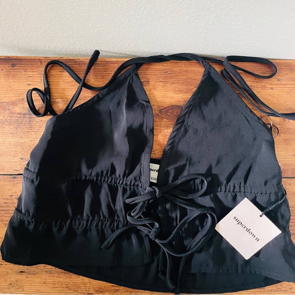 NWT Superdown Solstice Halter Tie Top In Black - Picture 3 of 4